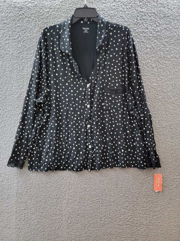 Top de pijama tejido con cuello talla grande State of Day Intimates para mujer 3X punto negro Foto 2 de 4