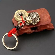 Vintage Handmade Lucky Cat Keychain with Feng Shui Coins Solid Lucky Key Ring