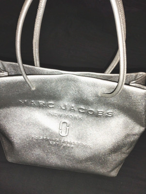 Authentic Marc Jacobs Silver Metallic Tote Shopper Bag  Purse Logo Embossed