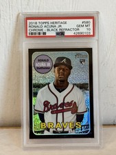 Ronald Acuna Jr 2018 Topps Heritage Chrome Black Refractor Rookie 34/69 PSA 10