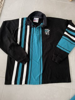 Vintage Port Power AFL Rugby Mens Jersey Large Long Sleeve Polo Sekem Adelaide