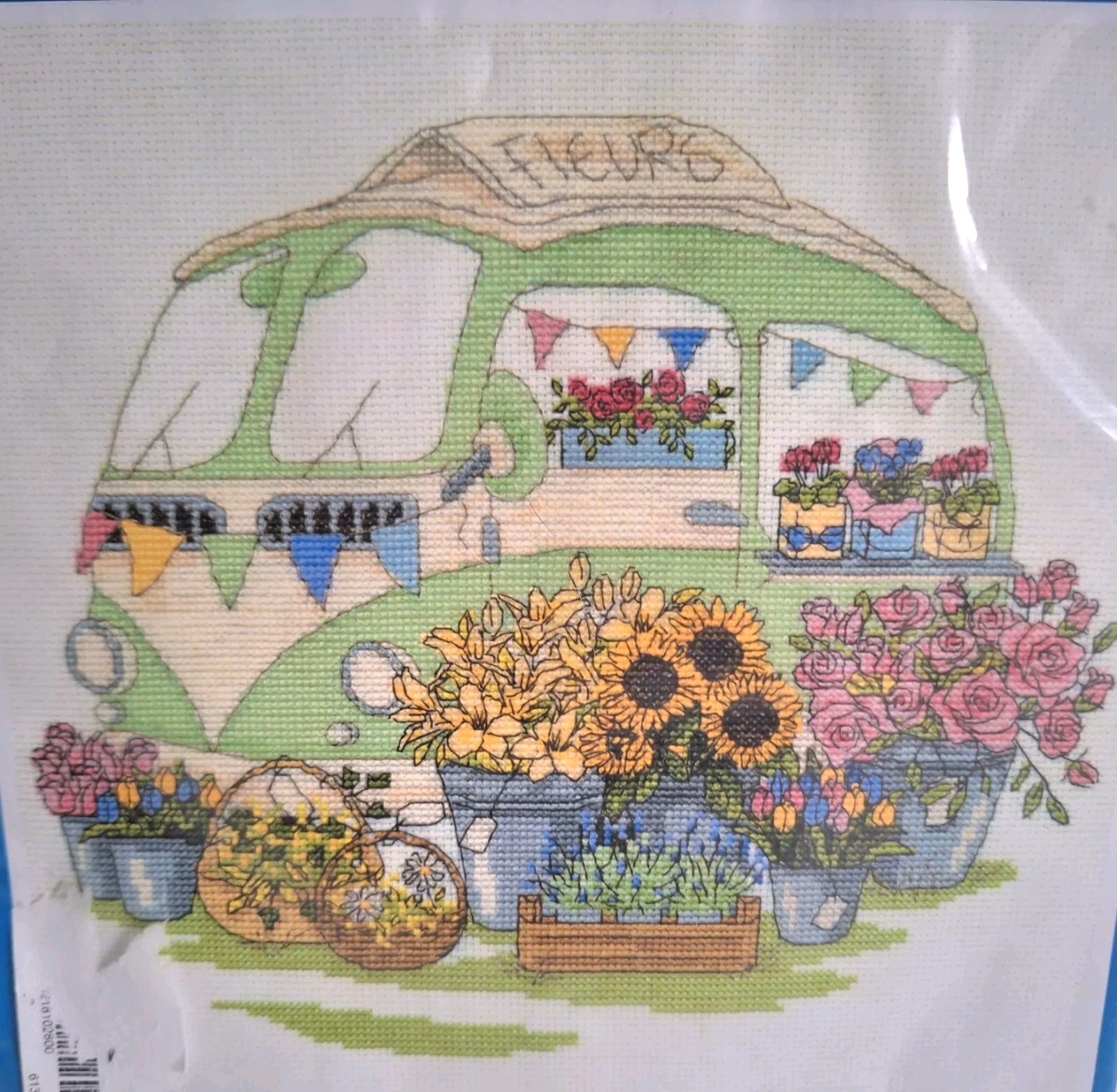 DMC Counted Cross Stitch Kit Les Fleurs by Jane Prutton Camper Van BK1547 New