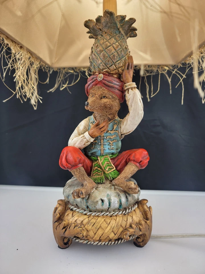 17" Tall prince Fox Holding a Pineapple Feinge Red Gold Shade Table Lamp, - Image 2 of 4