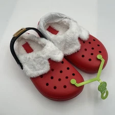 NEW Crocs Classic Lined Santa Clogs 210931-6WE Kids Size C 13,Red W/Faux Fur