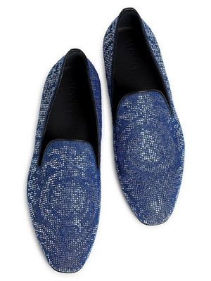 MOKASSINI VERSACE Herren blau Stein verziert Kittel Hausschuhe 43