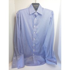 Charles Tyrwhitt Blue Gingham French Cuff No Iron Classic Fit Dress Shirt 16/34