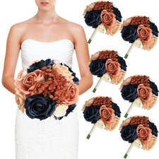 DIYDOFUN Wedding Bridesmaid Bouquets Set of 6, Artificial Silk Flowers Arrangeme