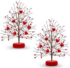Valentine's Day 2-Pack Tabletop Tree with 7 Heart Ornaments and Floral Accents