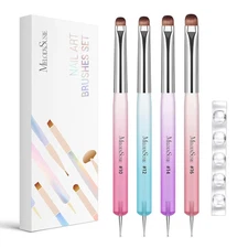 4Pcs Dual-Ended French Nail Brush and Dotting Pen Set, Size #10#12#14#16 with Br