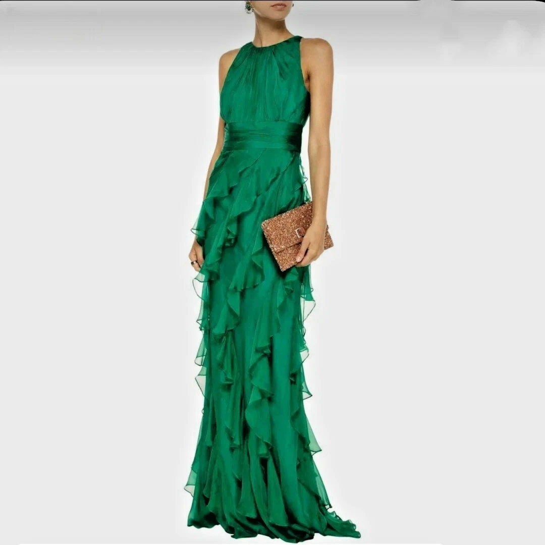 badgley mischka green chiffon dress One-Shoulder Drape Trumpet Gown by Badgley Mischka