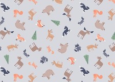 Cozy Forest Flannel Fabric Animal Toss Gray Benartex YARD