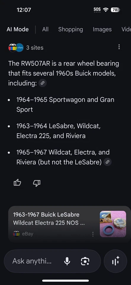 New OEM Sealed Box GM RW507AR Rear Wheel Bearing Fits 1964-65 Sports wagon - Image 2 of 4