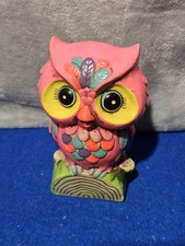 Vintage Holiday Fair Japan Ceramic Owl Piggy Bank Pink Large Eyes Coin Bank w...