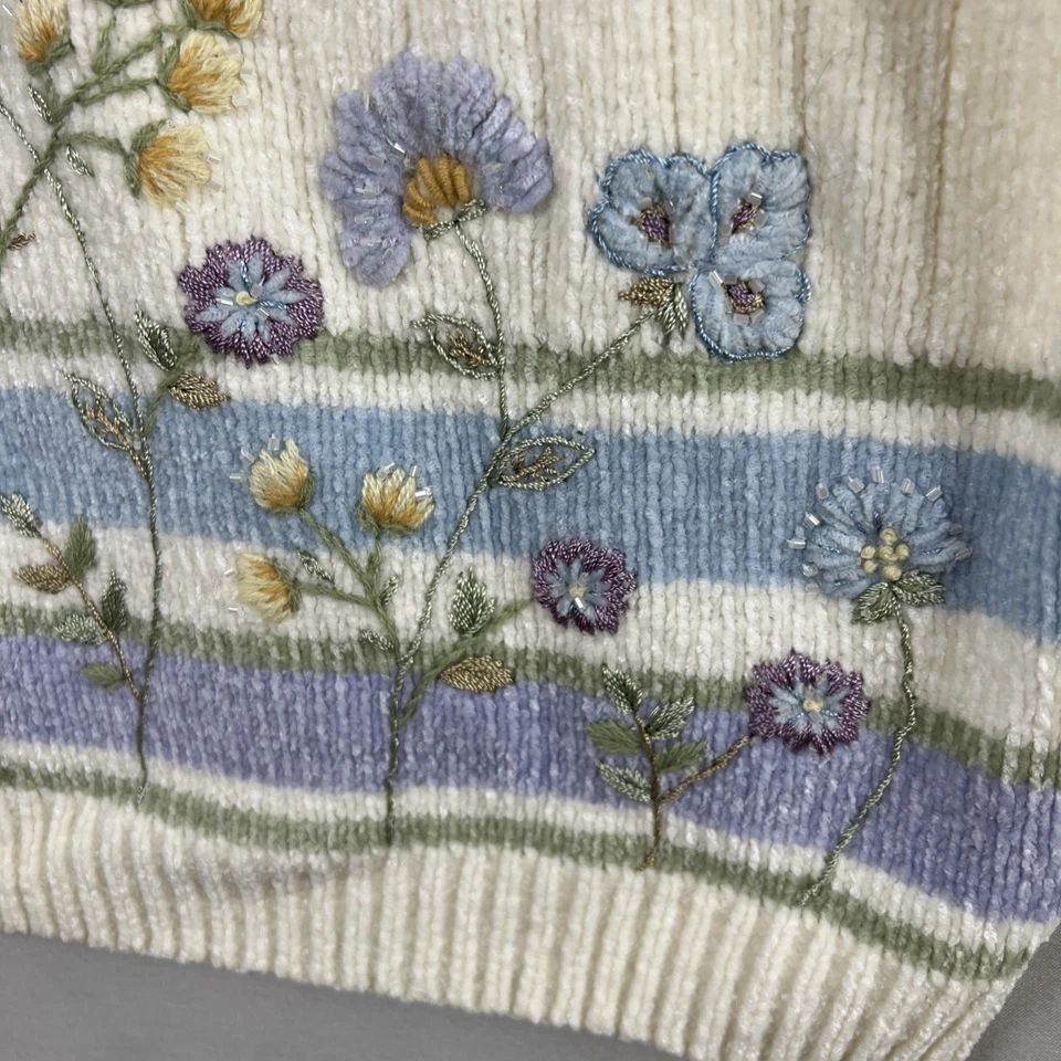 Пуловер Alfred Dunner Petite L шениль на молнии 1/4 вышитый бисером цветочный мягкий - Изображение 3 из 4