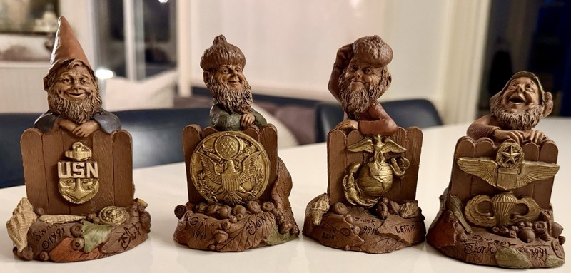 Clark Set of 4 Military Gnome Figurines 1991 Collectible Fantasy Handmade
