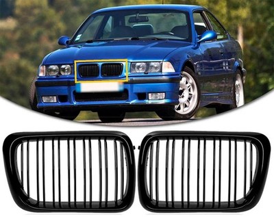 Piano Black Double Slat Front Grille Set For 3 Series E36 1996-1999 2 PCS
