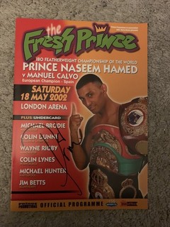 2002 Naseem Hamed Vs Manuel Calvo IBO world title boxing programme: Signed