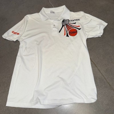 80s 90s Central Tennis Polo Shirt Stedman L White Retro Sportswear