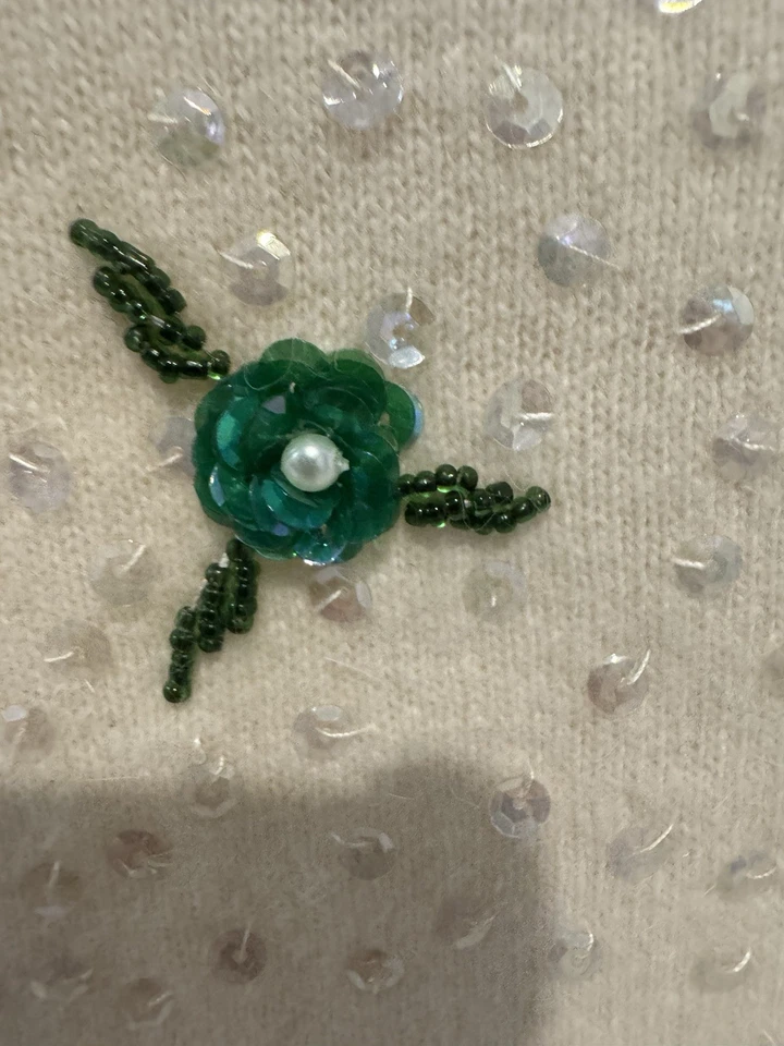 Chaleco de Colección Años 50 Cuentas a Mano Lentejuelas Lana Angora Blusa Camisa Lentejuelas Talla 40 Foto 3 de 4