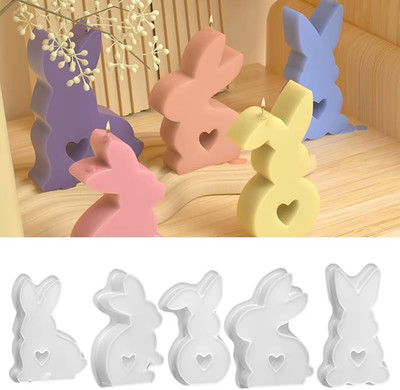 5 Stück Osterhase Silikonform,Silikonform Hasen Ostern,3D Kaninchen Gießform Ost