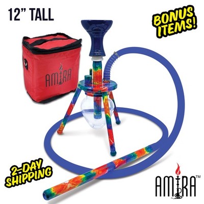 12'' Rainbow Print Hookah in Travel Bag Mini Spider Amira Hookahs 1 Hose Shisha