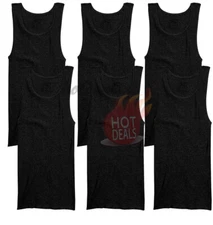 6 Pack Men's Black 100% Cotton Tank Top A-Shirt Ribbed Undershirt Size:S-2XL