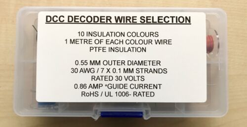 DCC DECODER WIRE, 30AWG, 10 COLOURS, 0.55MM OUTER DIAMETER, 30V, 1 MTR LENGTHS. - Picture 2 of 14