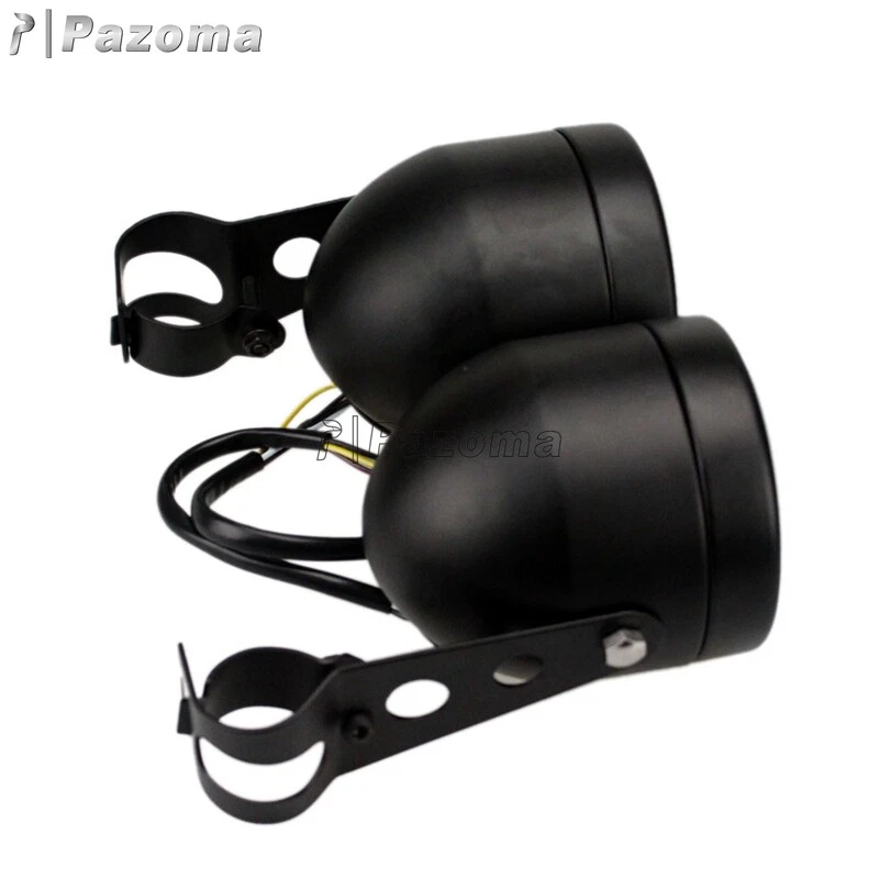 Black Twin Headlight Motorcycle Double Lamp Universal For Honda Bobber Touring - Image 4 of 4