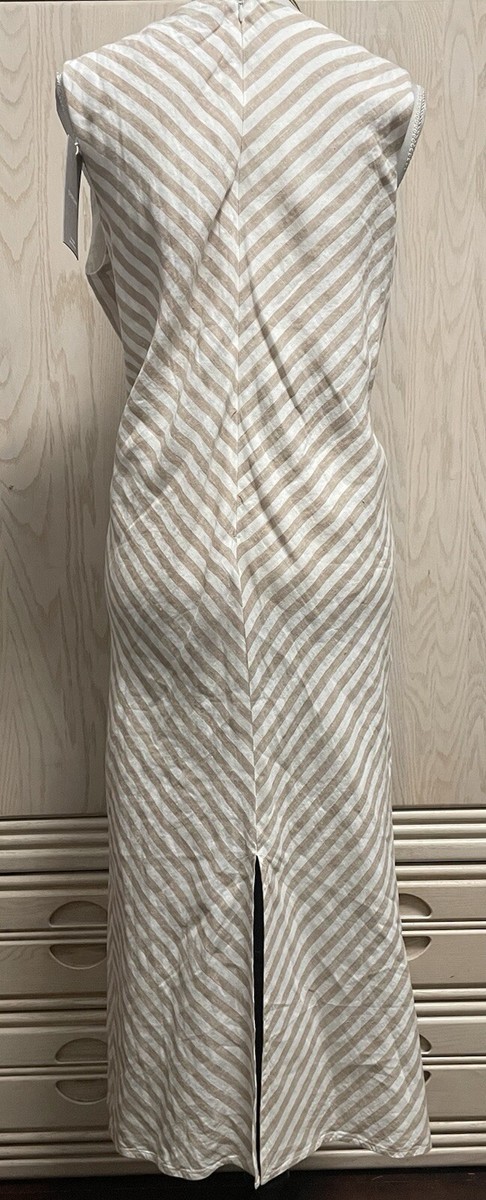 Everlane The Linen Bias Cut Dress. Striped Bone Caramel Ivory Beige. Size  4. New | eBay