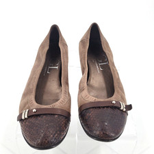 AGL Attilio Giusti Leombruni Ballet Flats 39/9 Brown Sueded Snake Print Cap toe