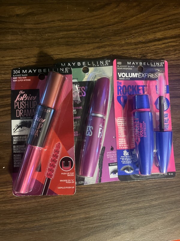 Lot of 3 Assorted Maybelline Mascaras - Blackest Black Color