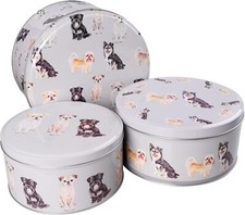 Cake Storage Tins Set 3 Round Airtight Baking Kitchen Gift Food containerDogsnew