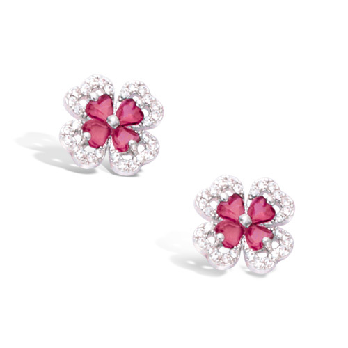 Parure 2 Pièces Dolly-Bijoux : Boucles D'Oreilles Et Pendentif Rubis & Diamant Cz - Argent Rhodié
