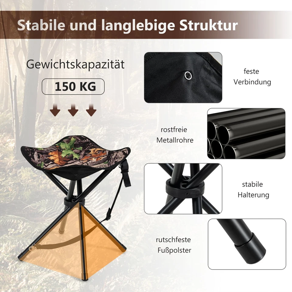 2er Set Campinghocker Klapphocker faltbar Campingstuhl Anglerstuhl Vierbein - Bild 4 von 4