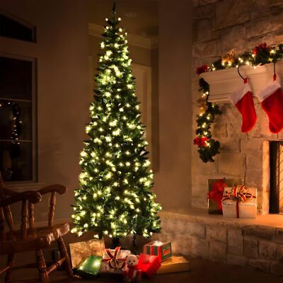 4/5/6/7FT Artificial Pencil Christmas Tree with Warm White Lights Branch Tips US