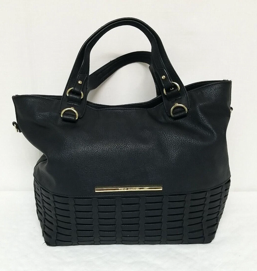 Steve Madden Purse Tote Shoulder Bag Black Large Faux Leather