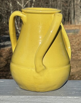 Antique - Vintage 1930's Three Handle Yellow Fulper Stangl Pottery Vase Art Deco