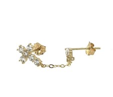 14k Yellow Gold Cross CZ Stud Earrings with chain Push back
