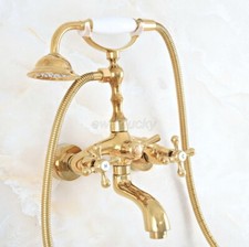 Gold Color Brass Bathroom Clawfoot Tub Faucet Handheld Shower Wall Mount wna803