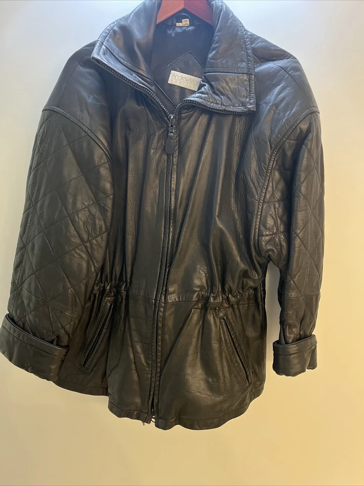 Andrew Marc 黑色皮革女士夹克,适用于 Saks Fifth Avenue,尺寸 L。