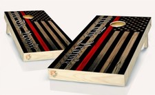 American Flag We The People Thin Red Line Cornhole Board Vinyl Wrap Laminated