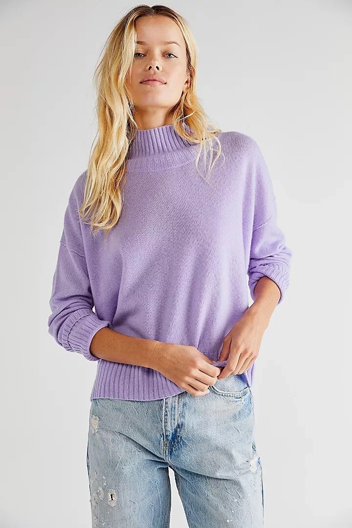 NEW FREE PEOPLE Sz XS POPPY CASHMERE TURTLENECK IN VIOLET FLOWER