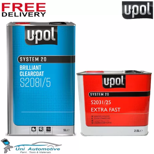 U-POL S2081 CLEAR COAT LACQUER HS 2K WITH S2031 EXTRA FAST HARDENER 7.5LTR KIT