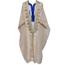 Women's 3 Quarter Sleeve Arabian Bisht Green Peach Cream Cloak Arab Dress Tho