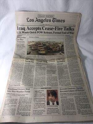 Los Angeles Times Valley Edition ~ Fri. Mar.1 1991 IRAQ ACCEPTS CEASE-FIRE TALKS