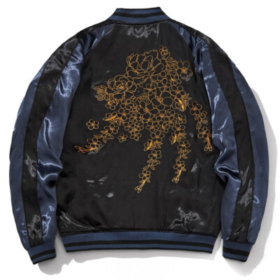 Men Souvenir Jacket Japanese Pattern Embroidery Dragon Sukajan