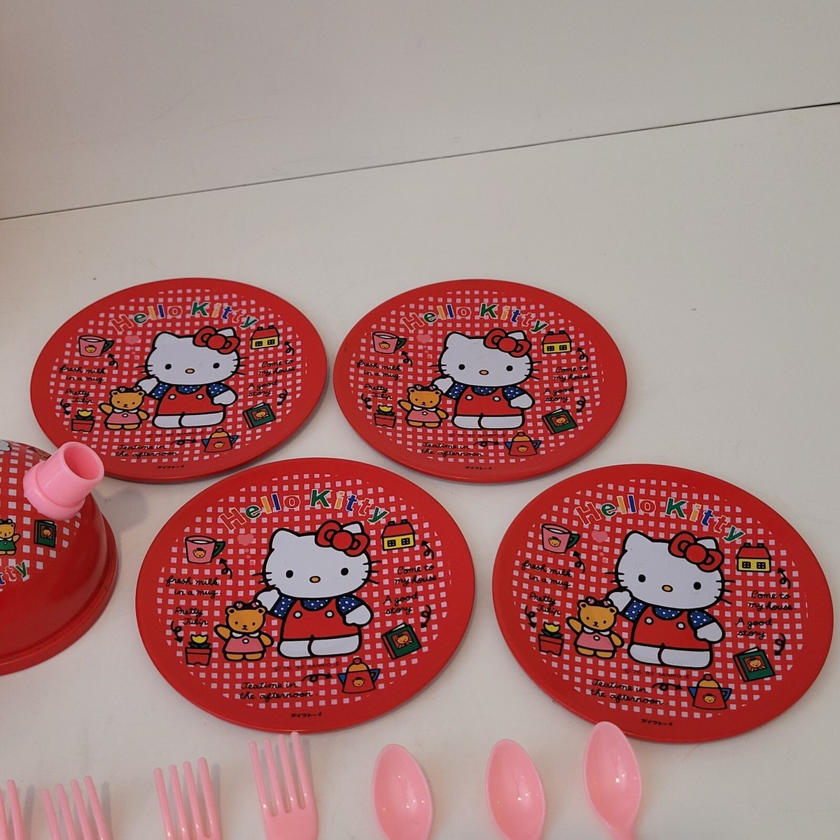 Hello Kitty Sanrio 1992 Red Vintage Tea Set Tin Plastic Bag | eBay