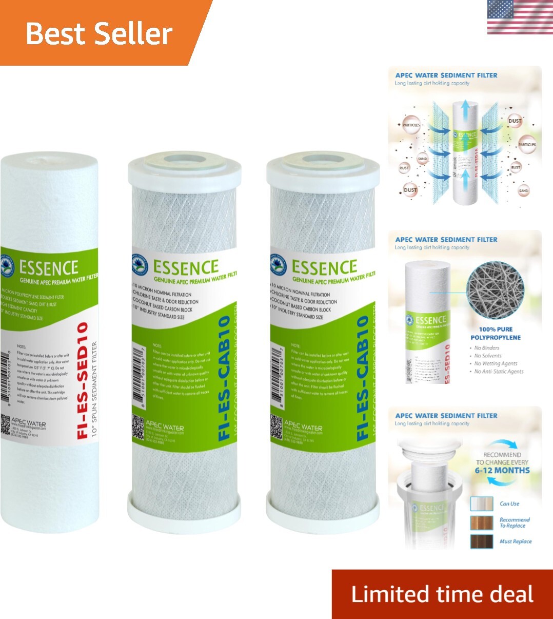 Quality 10 Micron Carbon & 5 Micron Sediment Filters for Water Purification