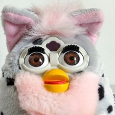 Vintage 1999 Furby Buddies Beanbag Plush Gray Pink Spots Brown Eyes Sleep More
