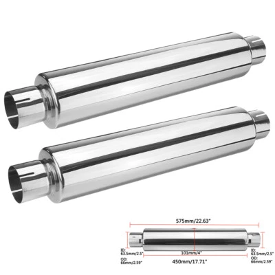 2X 63.5mm Résonateur Universel Silencieux Déchappement En Acier Inoxydable 575mm - Photo 1/4